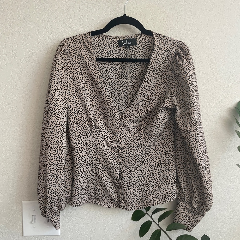 Lulu's Black and Cream Patterned Blouse
